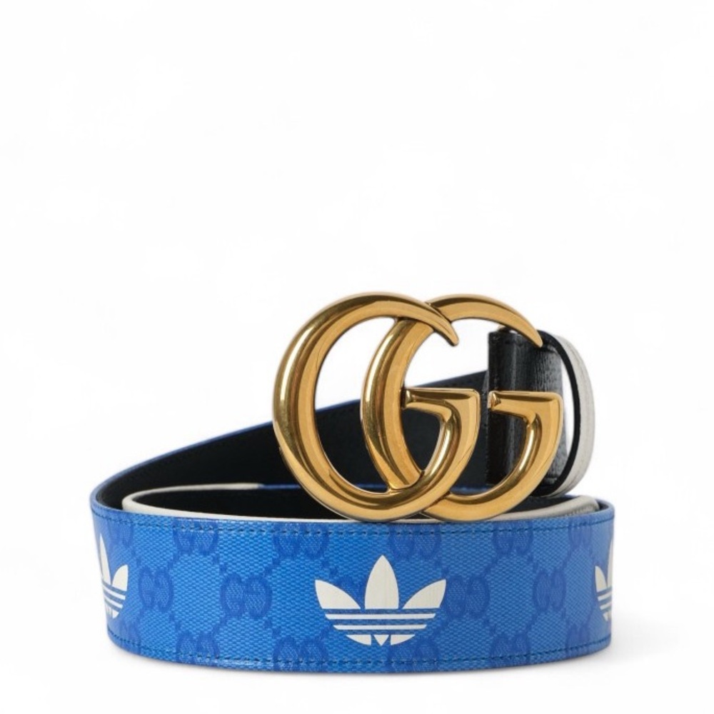 Gucci x adidas unisex GG marmont logo monogram leather buckle belt NEW